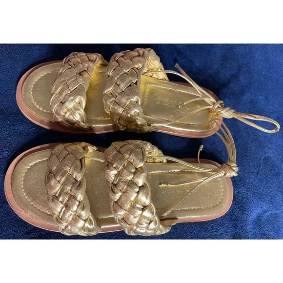 Anthropologie x Vicenza Metallic Braided Gold Sandals NWT SZ 9 - Picture 6 of 14